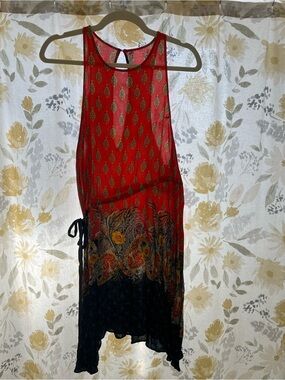 Free People Red Paisley Asymmetrical Sleeveless Dress